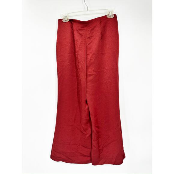 Vince Satin Crop Wide Flare Leg Trousers in Currant Red Size 2 NWT - Picture 3 of 8